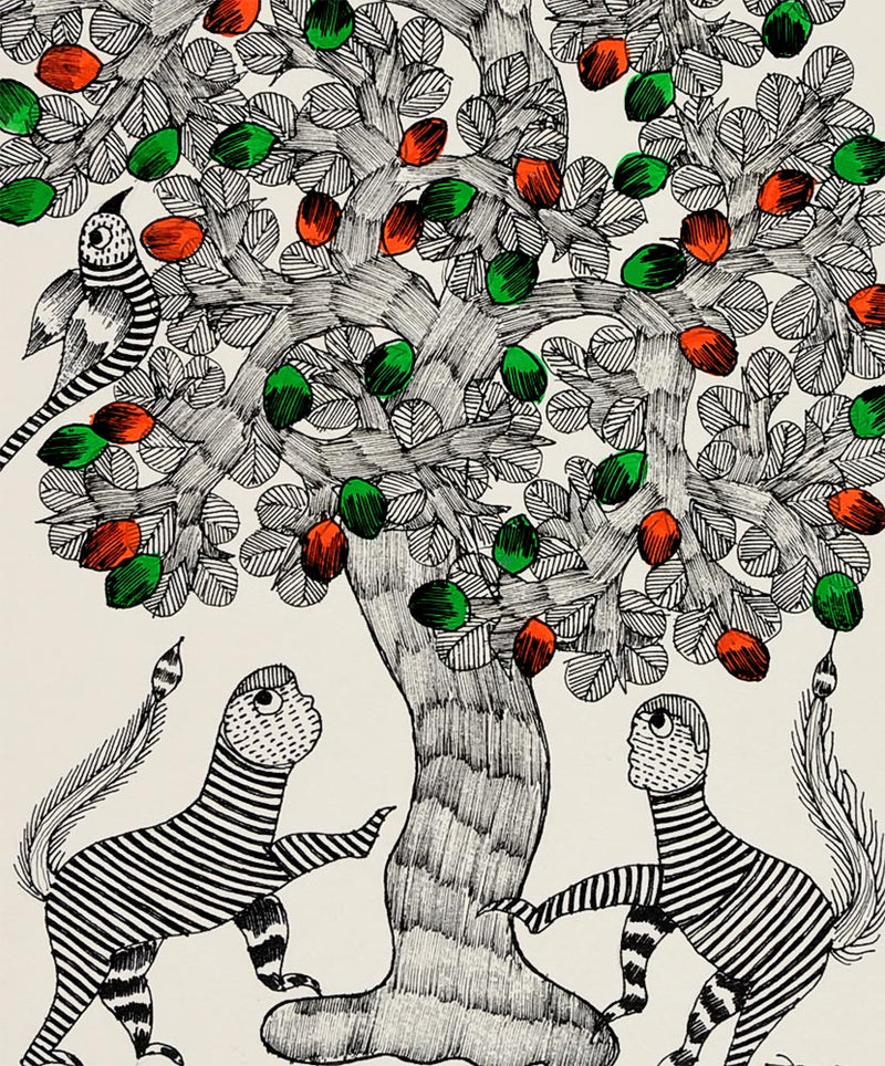 Hungry Monkeys - Gond Painting
