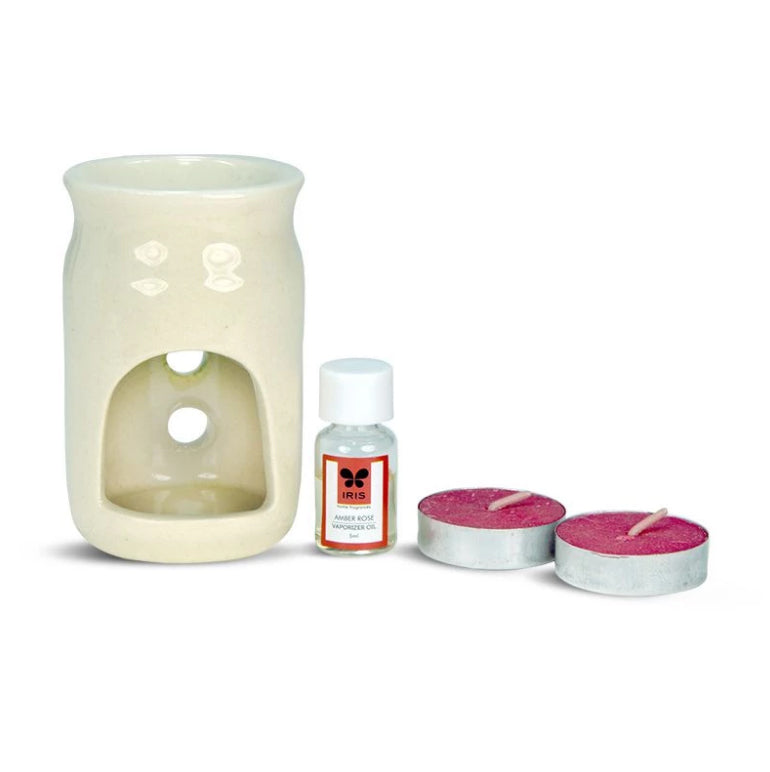 Iris Amber Rose Fragrance Ceramic Vaporizer (with 5ml Oil & 2 Tealights)