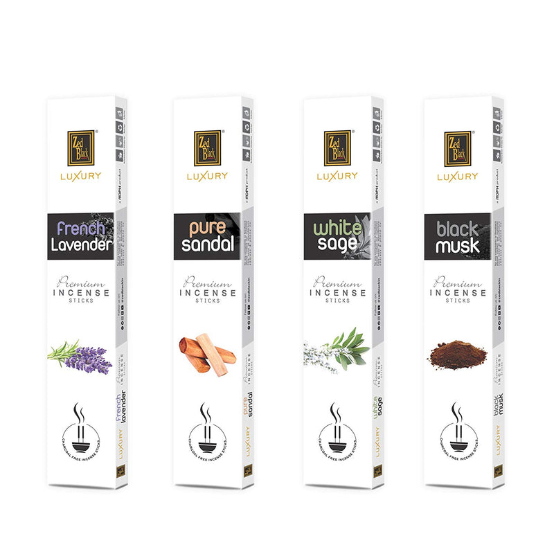 Zed Black Incense Fragrance Sticks - 4 Different Fragrances Pack of 24