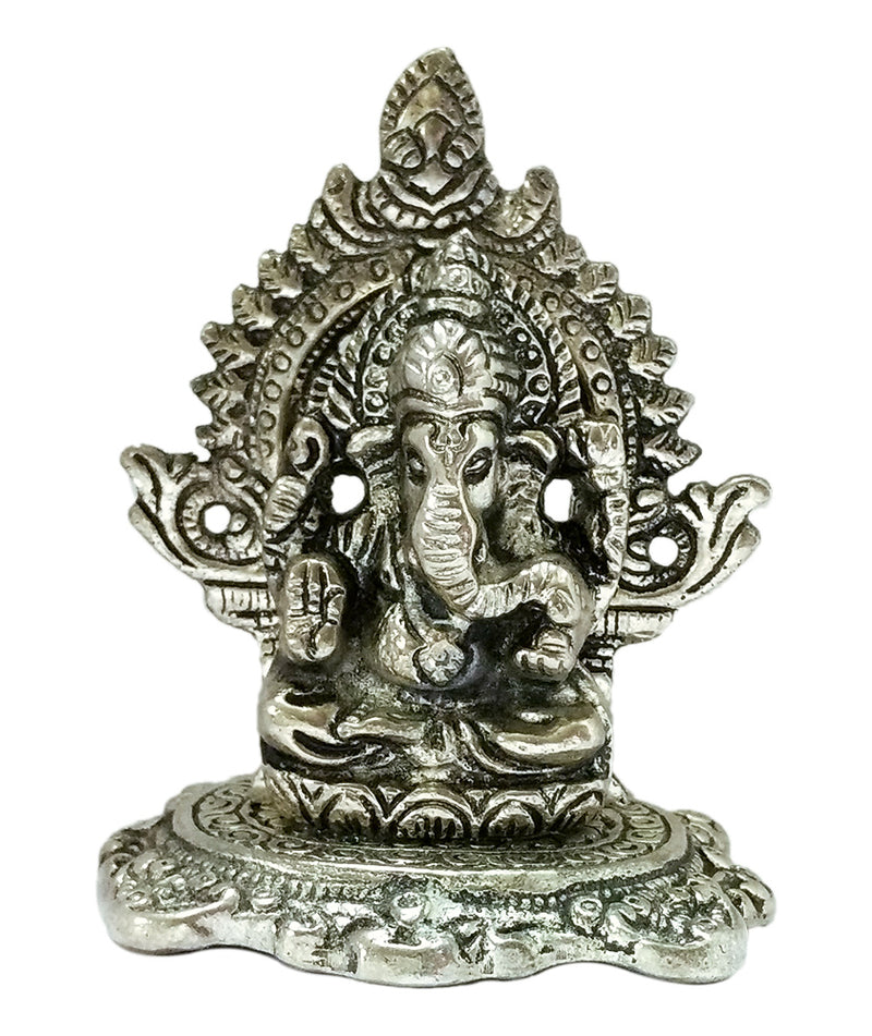 Lord Ganpati Deva - White Metal Silver Plated Ganesh Showpiece Idol