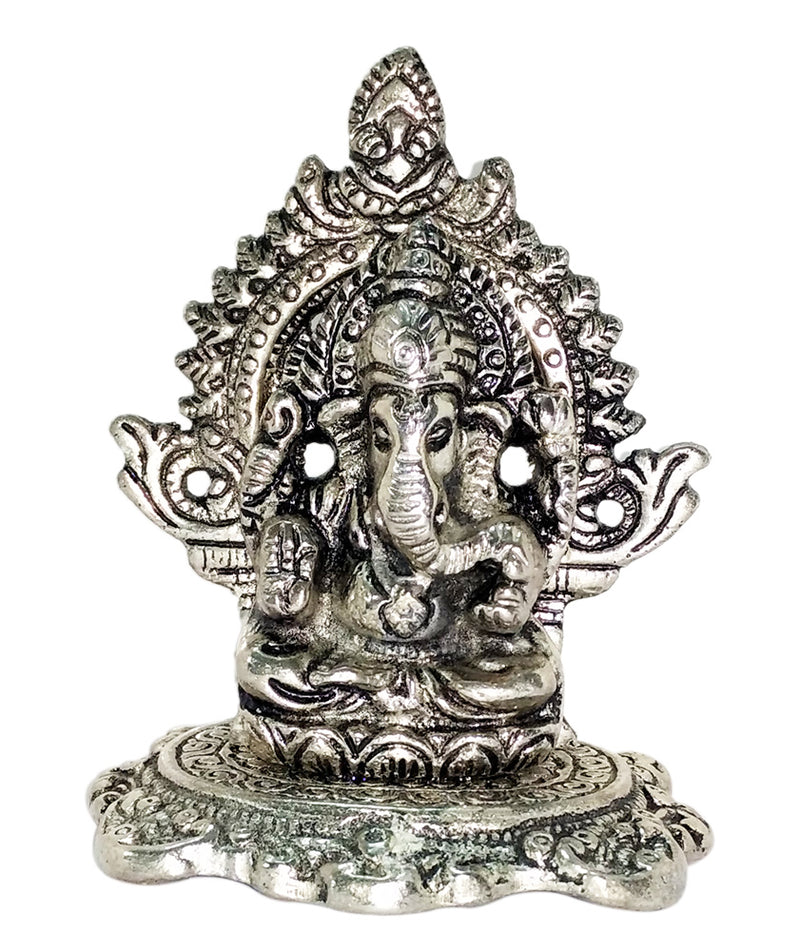 Lord Ganpati Deva - White Metal Silver Plated Ganesh Showpiece Idol