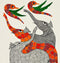 Joyful Elephants And Birds - Gond Painting