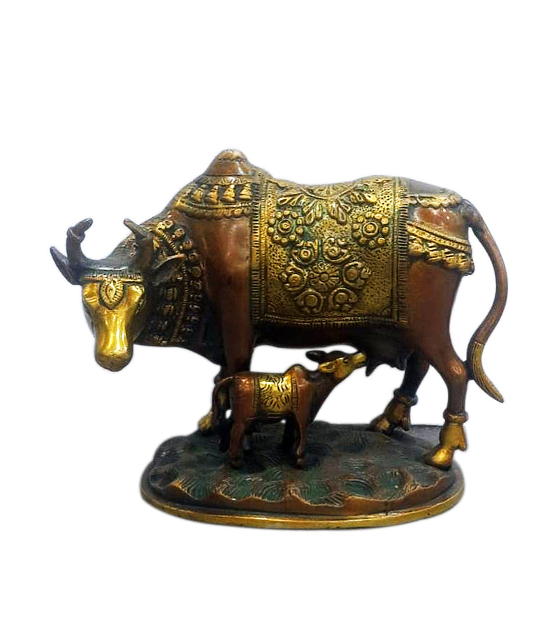Hinduism Sacred Kamdhenu Cow Brass Figurine (8.75 inch)