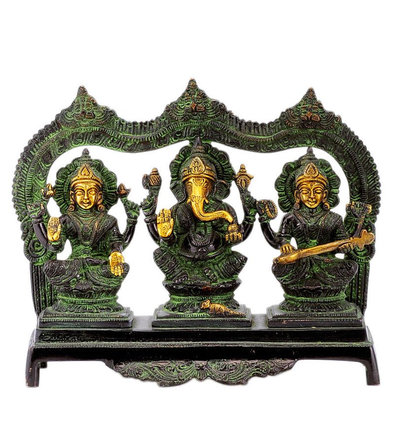Lakshmi Ganesha and Saraswati Black Finishing Brass Statue