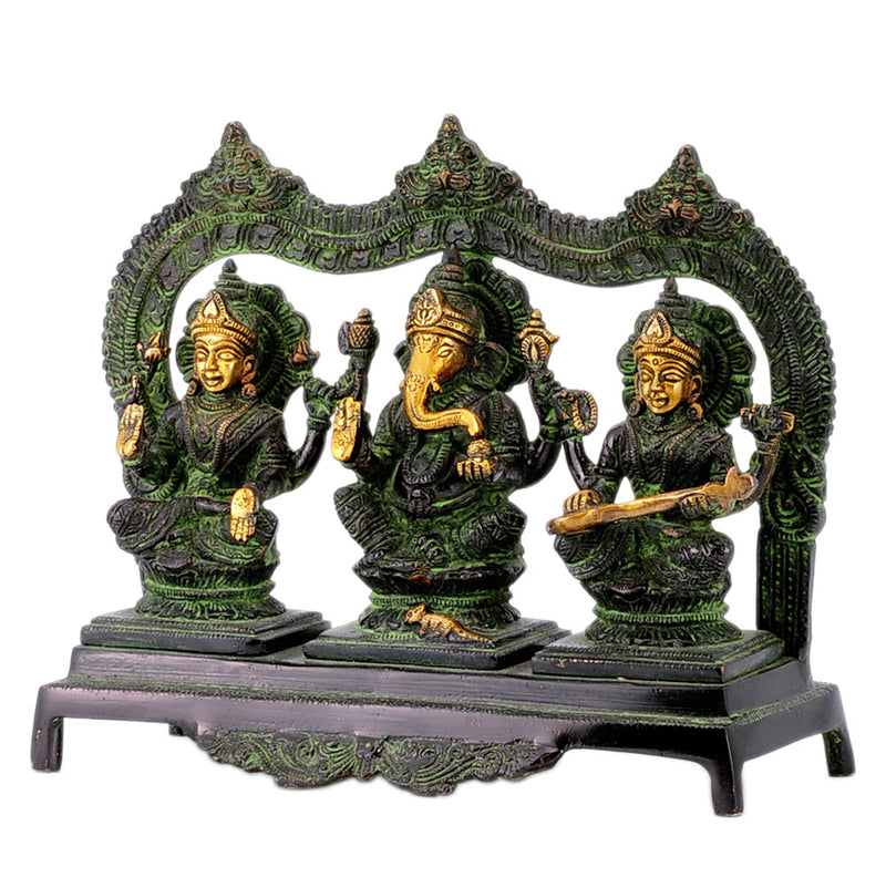 Lakshmi Ganesha and Saraswati Black Finishing Brass Statue
