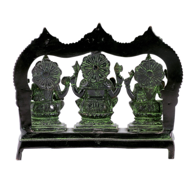 Lakshmi Ganesha and Saraswati Black Finishing Brass Statue