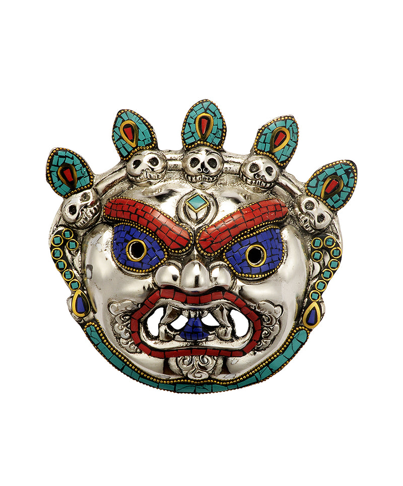 Decorative Bhairav Mask - White Metal Wall Hanging