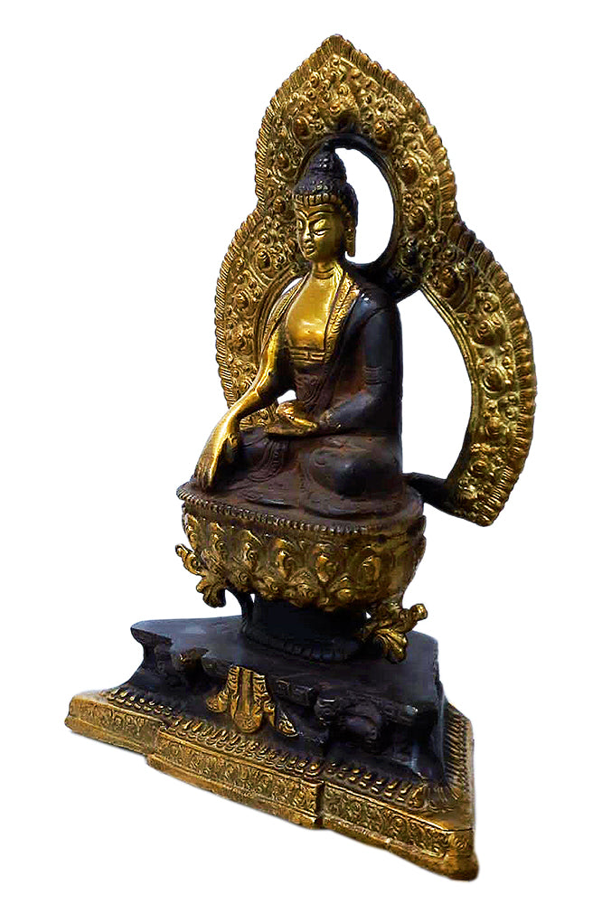 Tibetan Buddha Statue (9.25 Inch) Hand carved Antique Brass Look