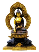 Tibetan Buddha Statue (9.25 Inch) Hand carved Antique Brass Look