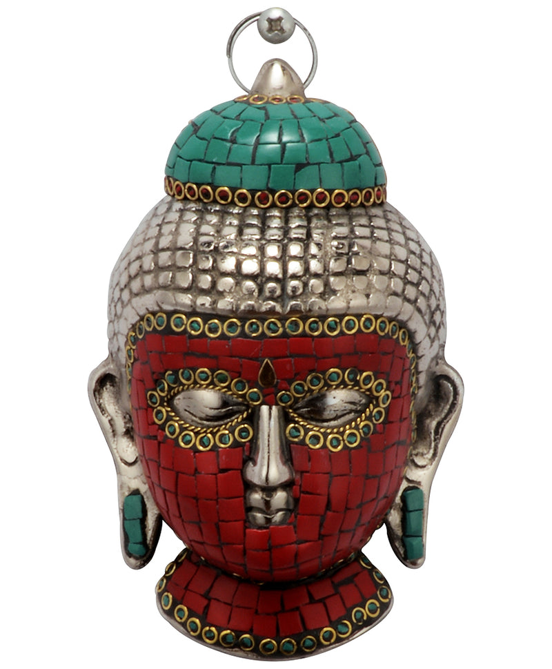 Lord Buddha Mask - White Metal Hanging