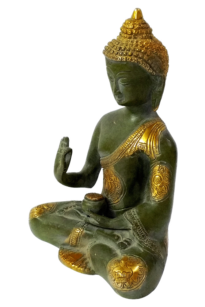 Blessing Ashtamangala Buddha Brass Sculpture (7.4 Inch)