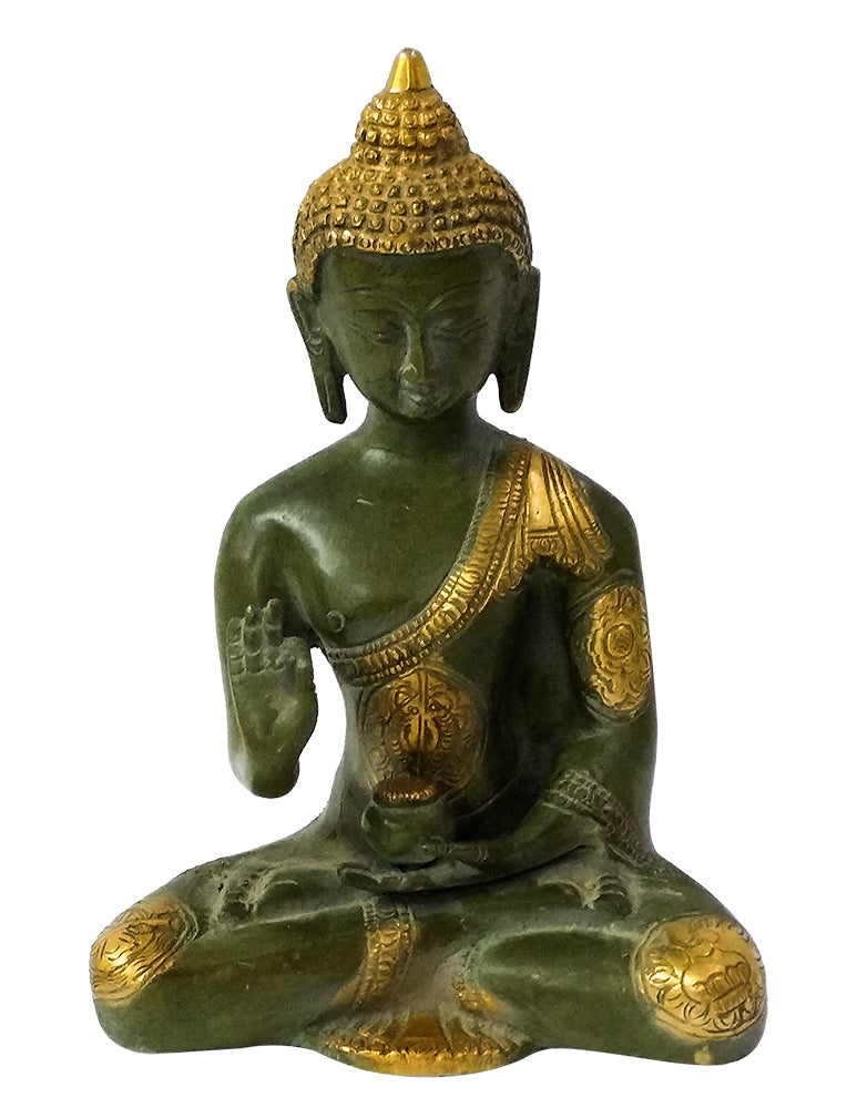 Blessing Ashtamangala Buddha Brass Sculpture (7.4 Inch)
