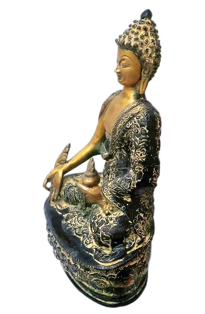 Medicine Buddha Brass Statue in Black Finish (11.50 inch)