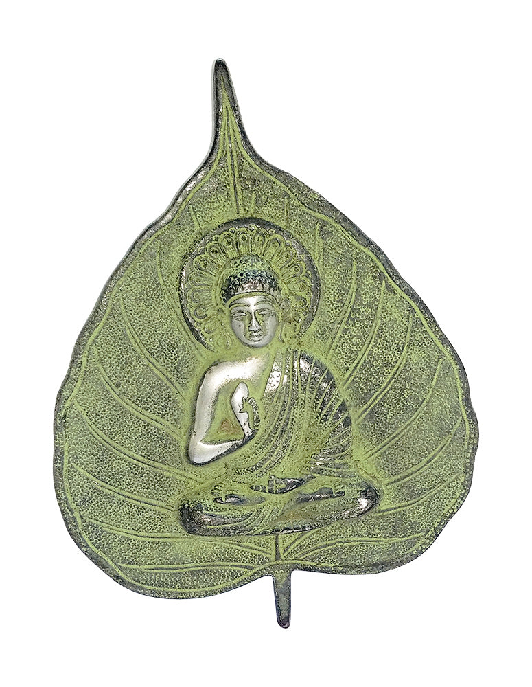 Metal Decorative Buddha On Leaf Shape Decorative Wall Hanging