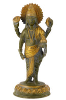 Lord Dhanvantari God of Ayurveda/Medicine Standing Statue with Green Antique Finish