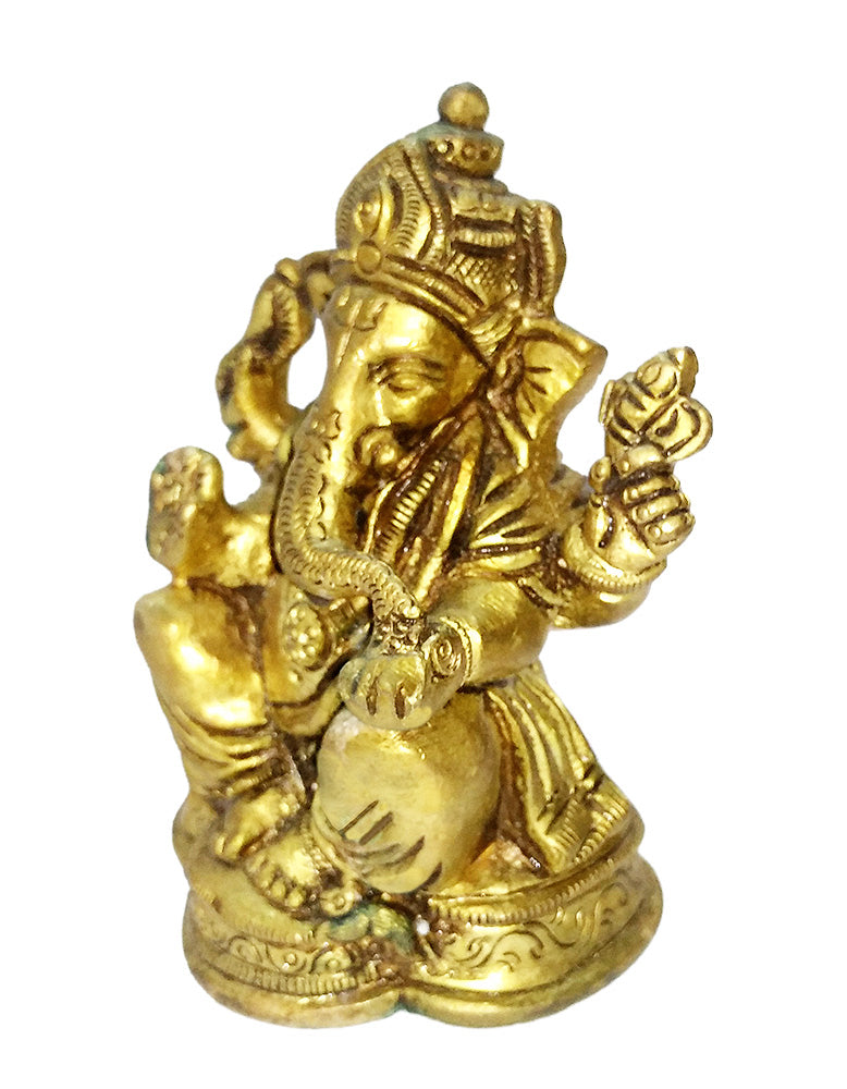 Seated Lord Ganesha Small Brass Statue