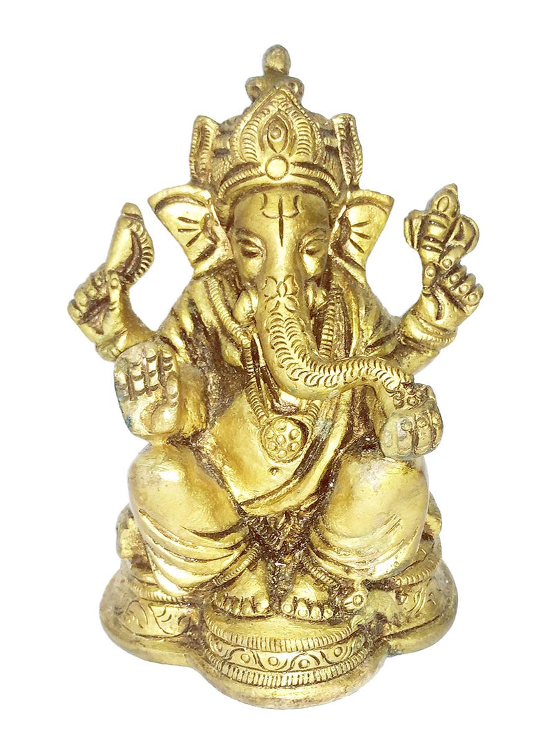Seated Lord Ganesha Small Brass Statue