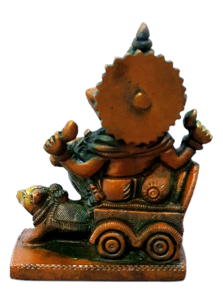 Lord Ganesha Seated on Mouse Chariot Brass Statue