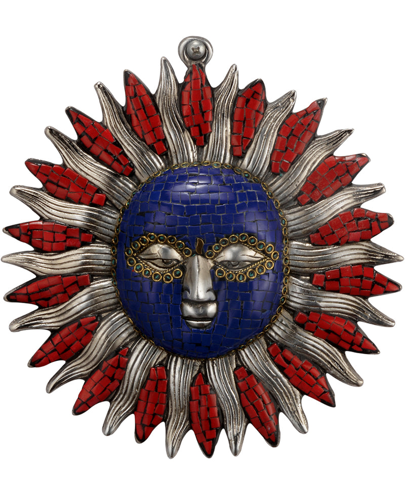 Lord Surya/Lord Sun Face White Metal Wall Hanging