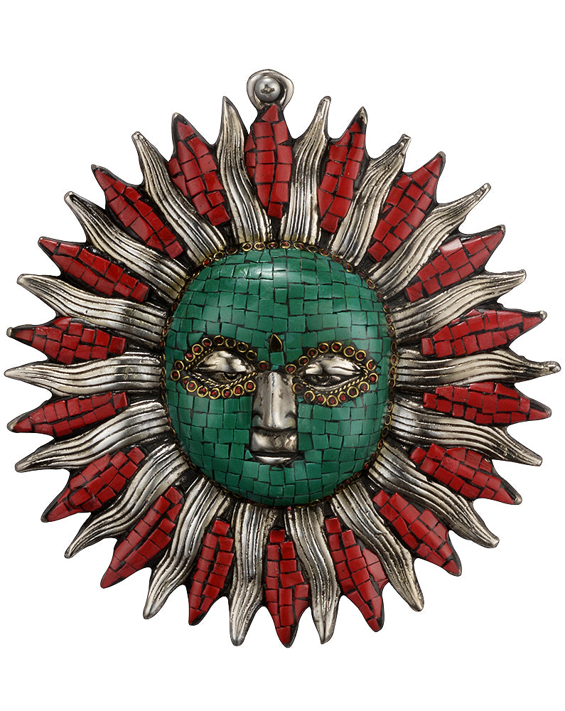Decorative Lord Surya/Lord Sun Face White Metal Wall Hanging