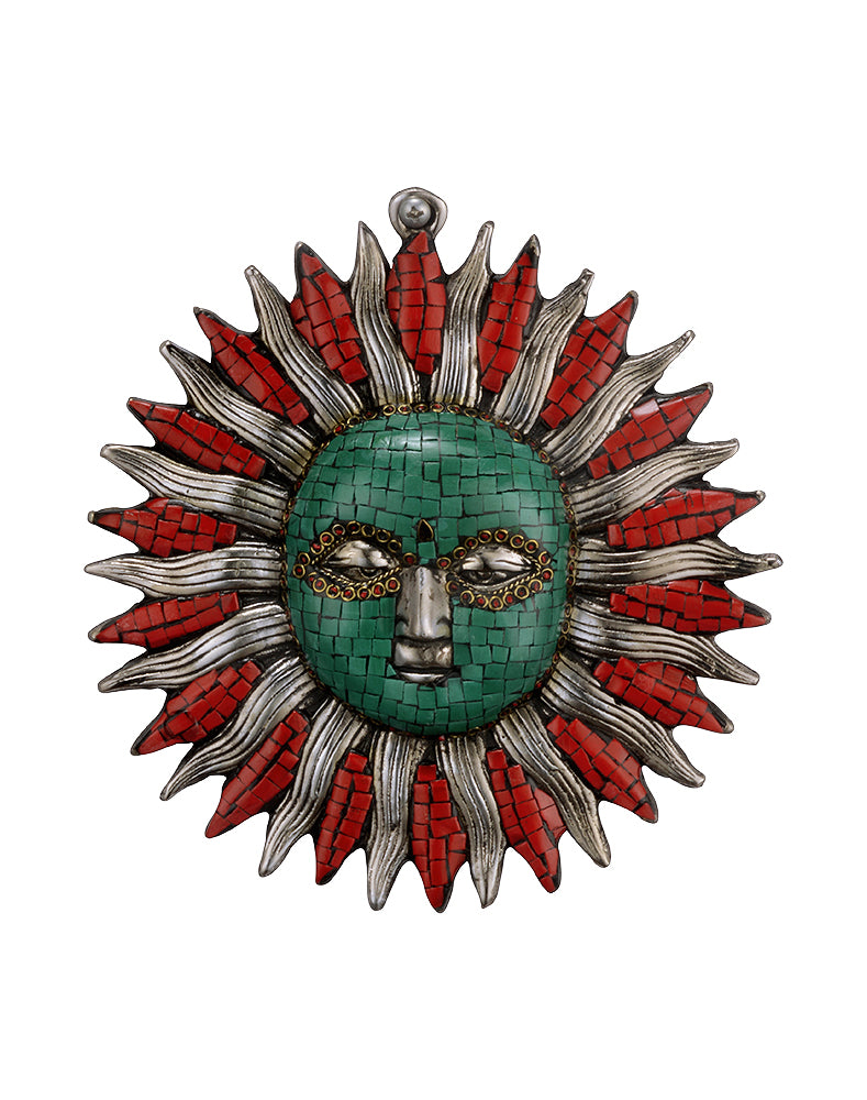 Decorative Lord Surya/Lord Sun Face White Metal Wall Hanging