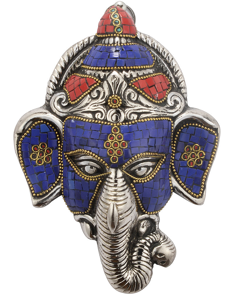 Lord Ganesha Mask White Metal Wall Hanging