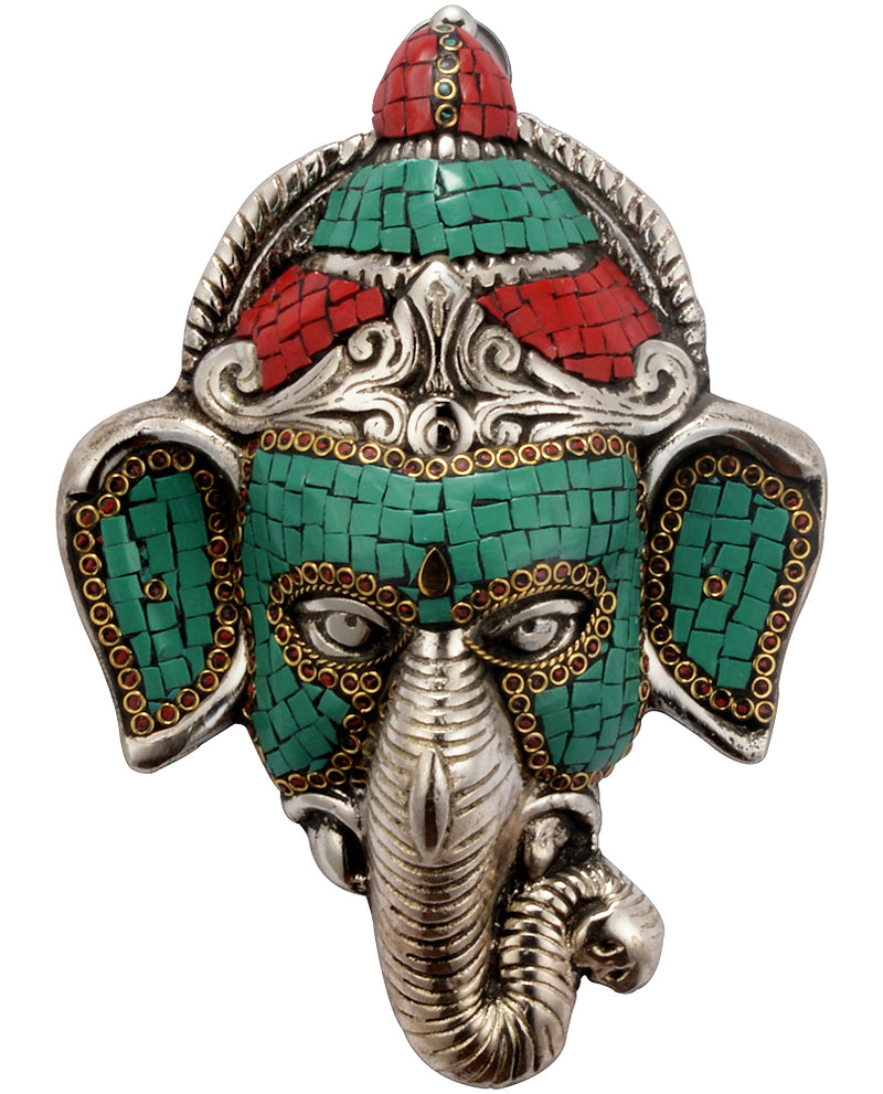 Lord Ganesha Wall Hanging Mask White Metal