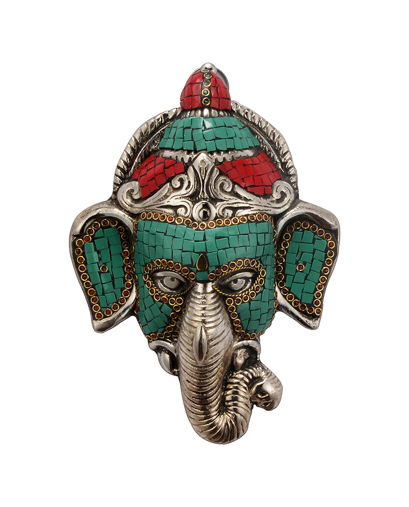 Lord Ganesha Wall Hanging Mask White Metal