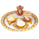 Lord Ganesha Gold Painted Marble Pooja Thali