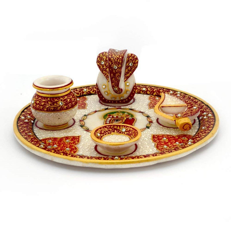 Lord Ganesha Painted Marble Thali