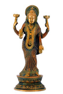 Engraved Lakshmi Brass Statue in Black Finish