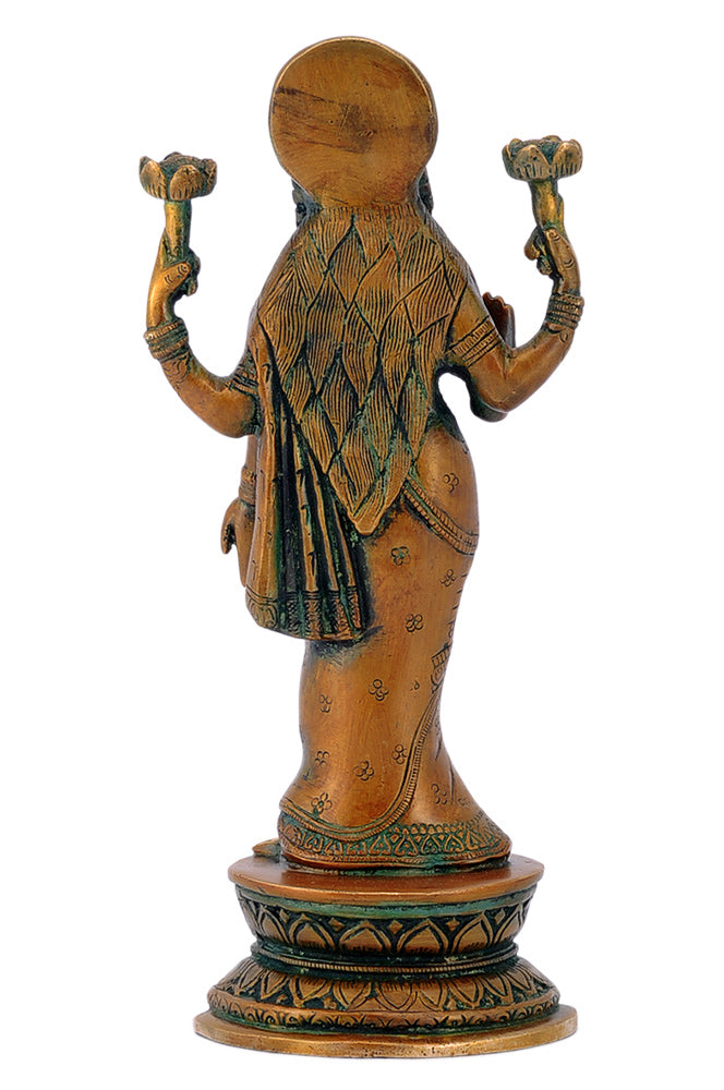 Engraved Lakshmi Brass Statue in Black Finish