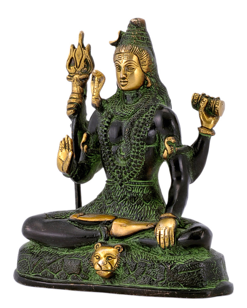Four Hand Adi Dev Shiva Brass Statue in Black Finish