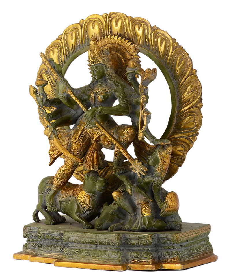 The Goddess Durga Killing the Buffalo Demon (Mahishasura Mardini) Brass Sculpture