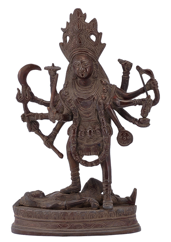 Ferocious Goddess Kali - Antique Coated Brass Statue