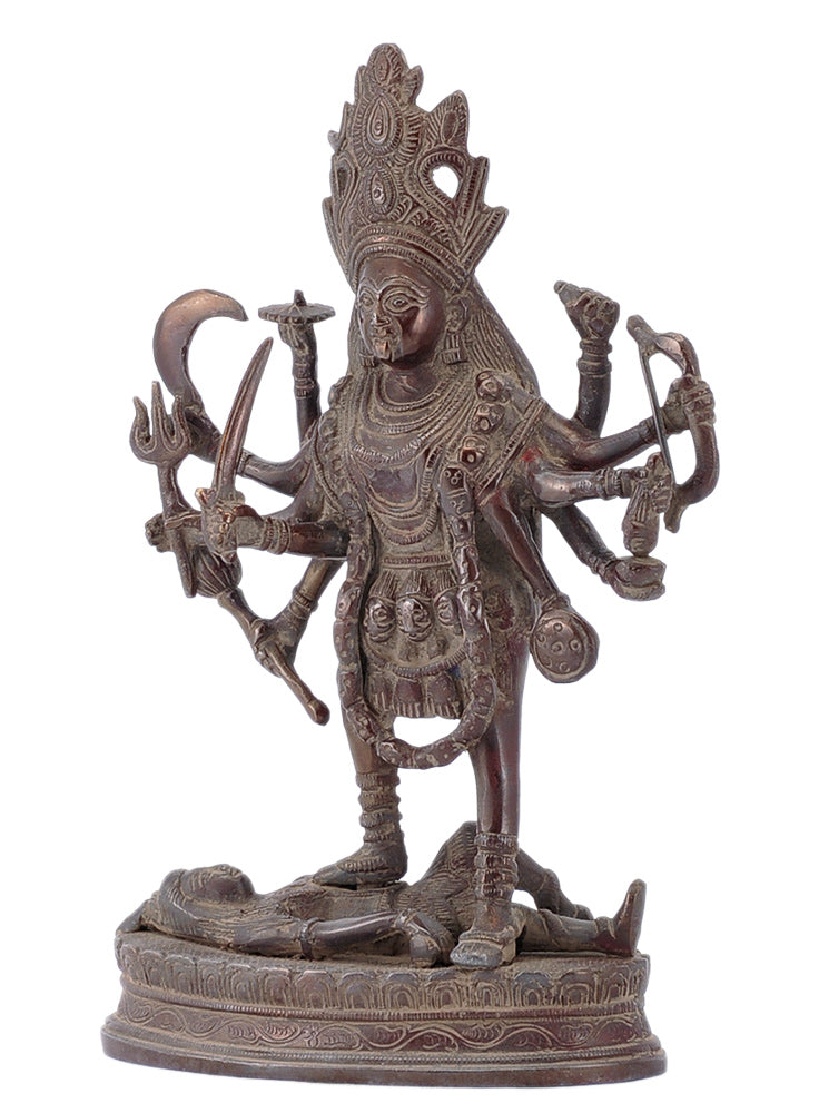 Ferocious Goddess Kali - Antique Coated Brass Statue