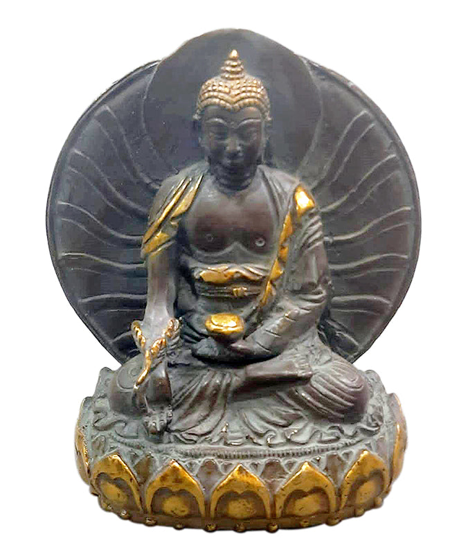 Decoration Sitting Lord Buddha Brass Figurine Sculpture 5.6"