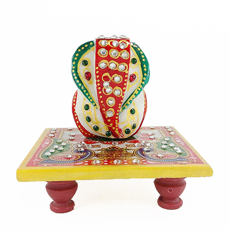 Jai Deva Ganesha Painted Marble Chowki