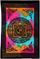 Colorful Om Mandala, Aum Chakra Tie Dye Hippie Cotton Tapestry