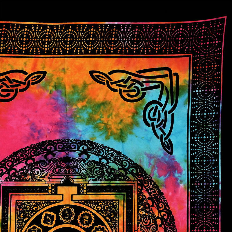 Colorful Om Mandala, Aum Chakra Tie Dye Hippie Cotton Tapestry