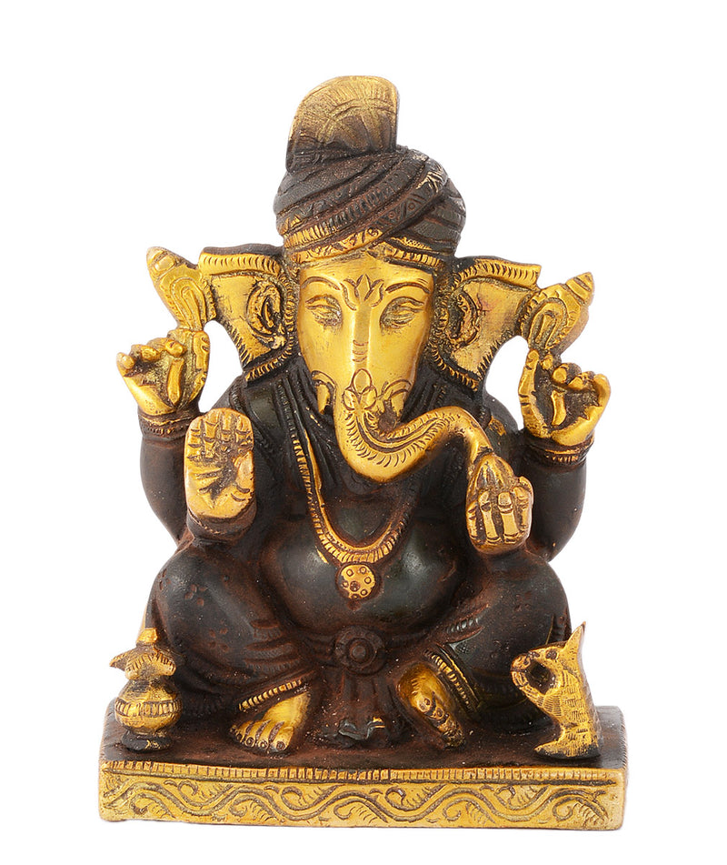 Vighnaharta Lord Ganesha Brass Statue in Brown Finish