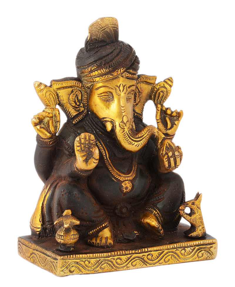 Vighnaharta Lord Ganesha Brass Statue in Brown Finish