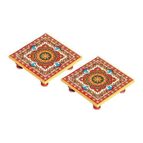 Floral Painted Marble Chowki Set of 2