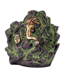 Lord Ganesha Seated on Leaf Brack Color Brass Statue