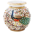 Persian Dream Peacock Motif Kundan Studded Marble Flower Pot