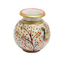Persian Dream Peacock Motif Kundan Studded Marble Flower Pot