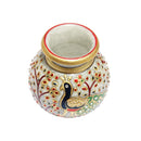 Persian Dream Peacock Motif Kundan Studded Marble Flower Pot
