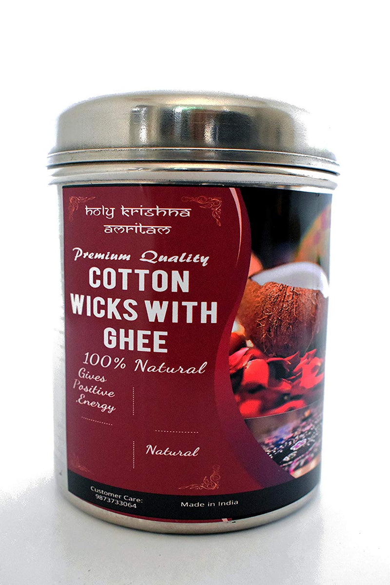 Premium Quality Cotton wicks with Holy Cow Ghee in Steel Can -  250 Pcs.