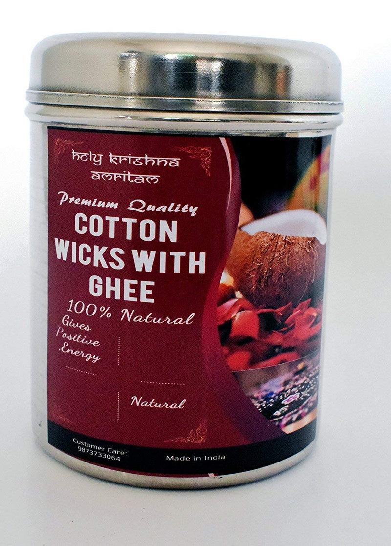 Premium Quality Cotton wicks with Holy Cow Ghee in Steel Can -  250 Pcs.