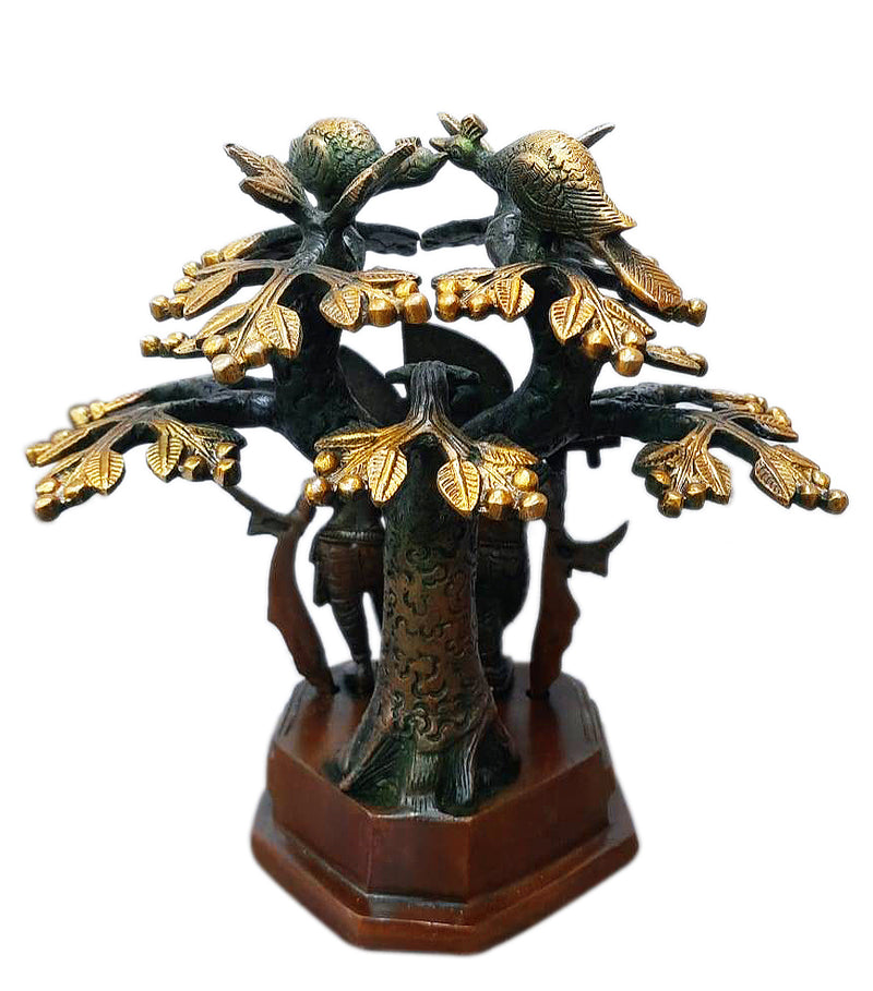 Radha Krishna Under a Tree Brown Finish Brass Statue
